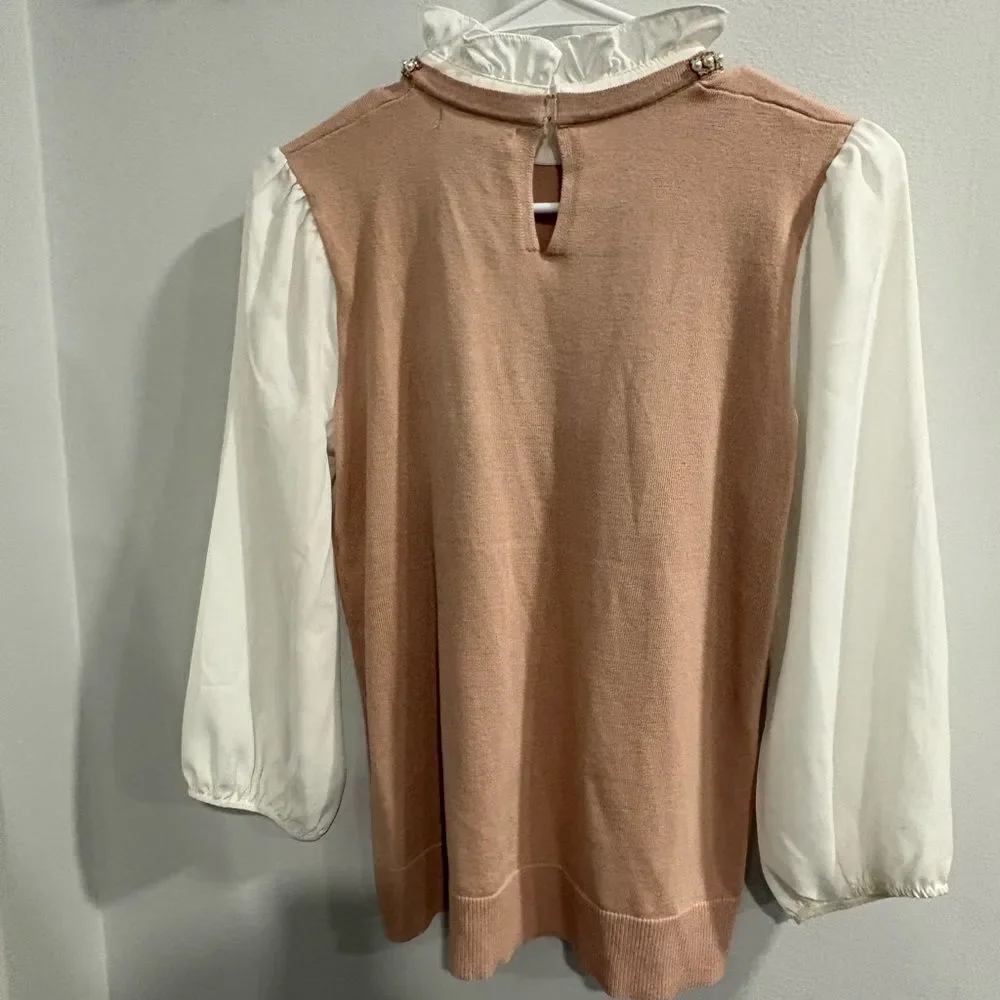 Cable & Gauge Pink and White Cowl Neck Sweater - Picture 2 of 12